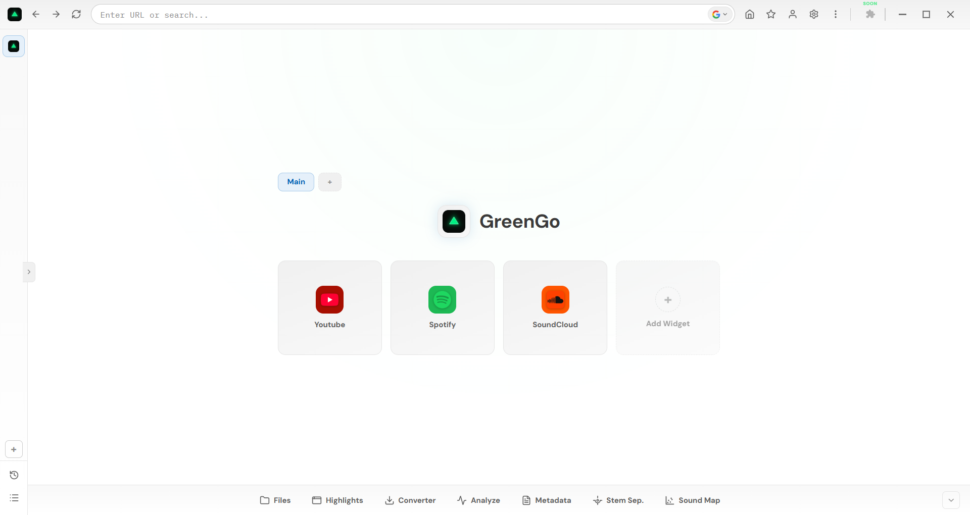 GreenGo Browser — Light Modern theme