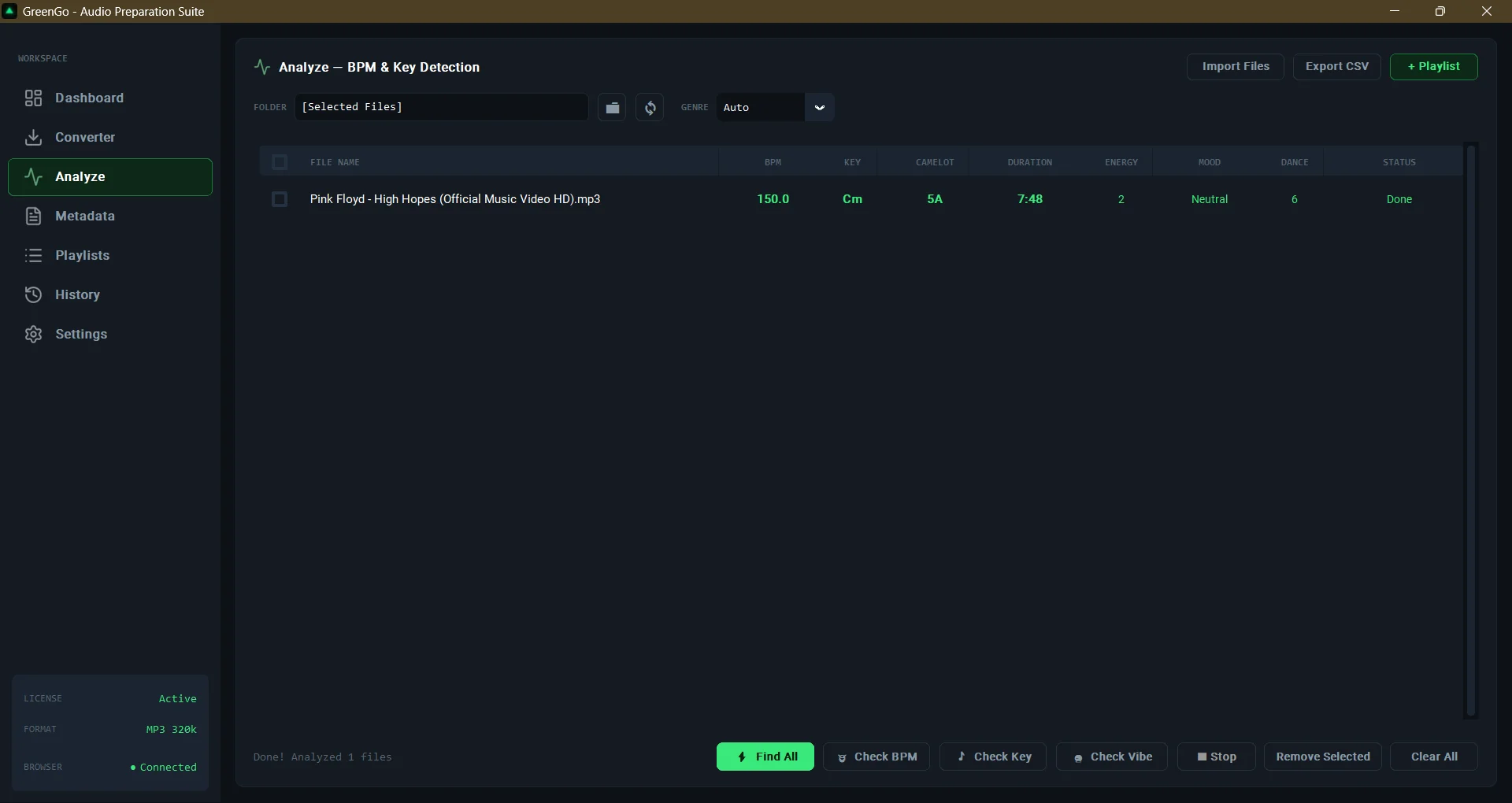 GreenGo — BPM and Key Detection Tool for DJs and Producers
